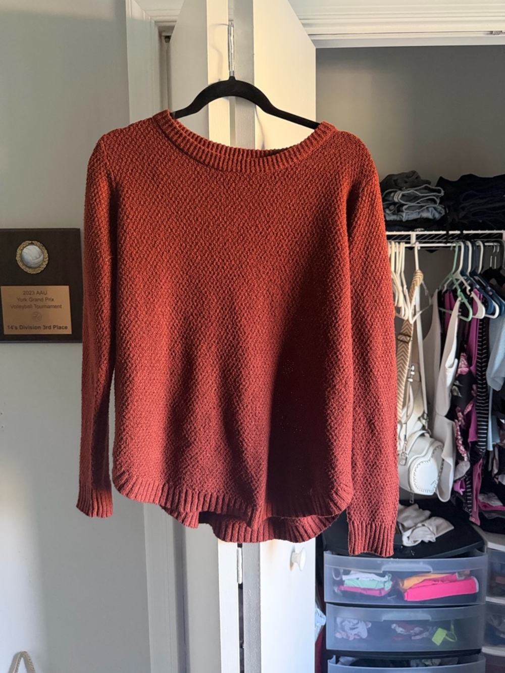 Pink Clover Women's Scoop Crewneck Sweater in Rust